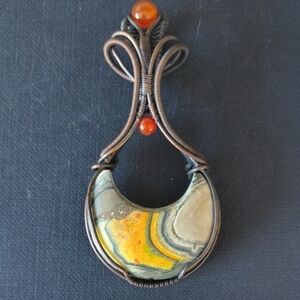 Handcrafted Wire Wrapped Pendant with Yellow and Orange Accents